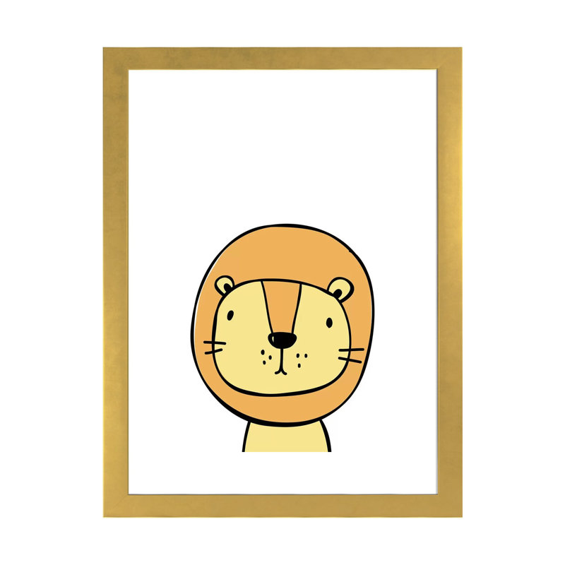 Lion - reproduction d'impression, Papier encadré doré, H 32 po x l 24 po x P 1 po, Blanc