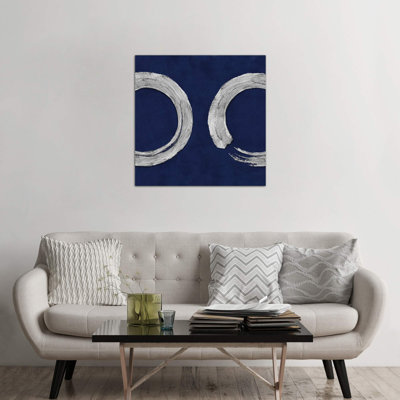Silver Zen Circle On Blue II by Ellie Roberts - Print on Canvas