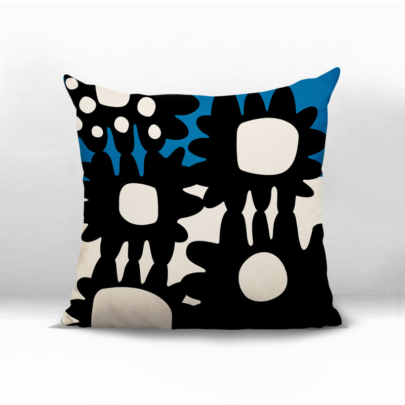 Dunn Reversible Indoor/Outdoor Square Pillow, 19"H x 19"W, Turquoise/Black/Off-White Abstract