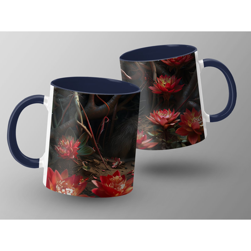 Realistic Animal Design 11oz Accent Mugs –  Ceramic Coffee Cup with a Navy Handle and Interior