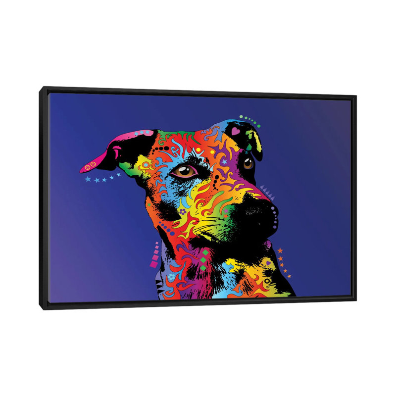 Jack arc-en-ciel terrier, impression sur toile tendue, H 18 po x l 26 po x P 1,5 po, Toile avec cadre noir, Pas de tapis
