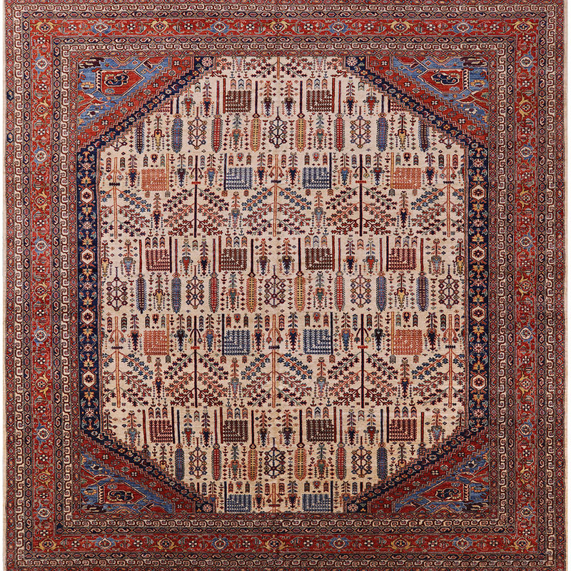 Tapis brun / bleu / noir, Carré 4 pi