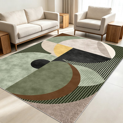 Tapis de style géométrique de 1 pièce pour le salon, doux et confortable, convenant à toutes les saisons, facile à entretenir, tapis de sol intérieur lavable à la machine, sous la ferme pour table, salle à manger, bureau, balcon, patio, décoration intérieure