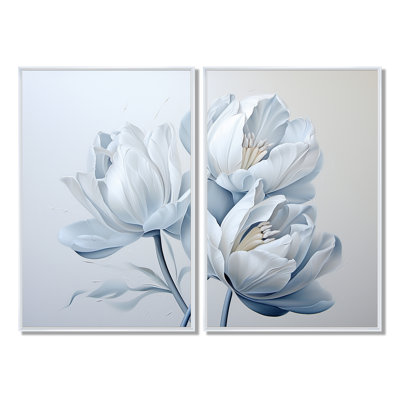 Minimalisme, tulipes bleues et blanches, coups de pinceau II - art mural traditionnel