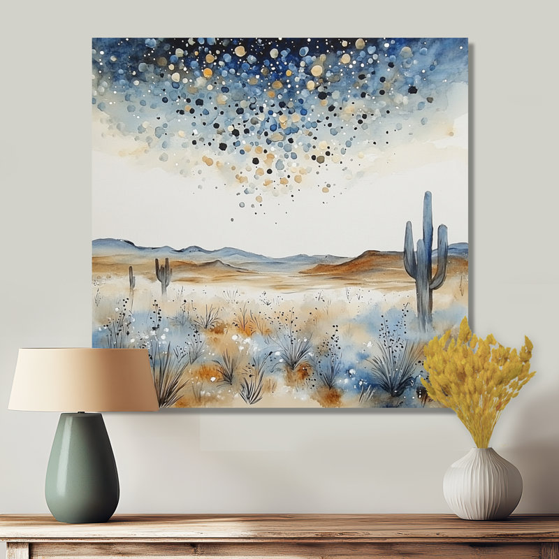 Starry Night Over The Desert I - Cactus floral, impression d'art mural en métal, H 23 po x l 23 po