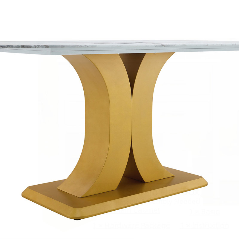 Table de salle à manger luxueuse à plateau en verre avec texture en marbre et pieds en forme de C élégants, y compris des fauteuils confortables en polyuréthane