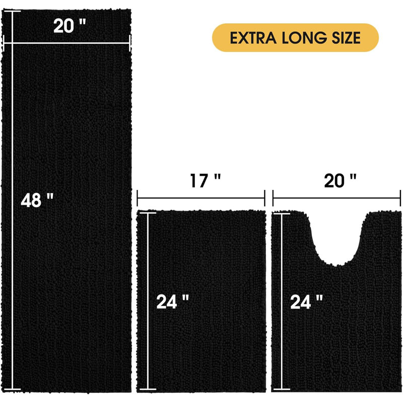 Upgrade Extra Large Bathroom Rug Set 3 Pieces, Black