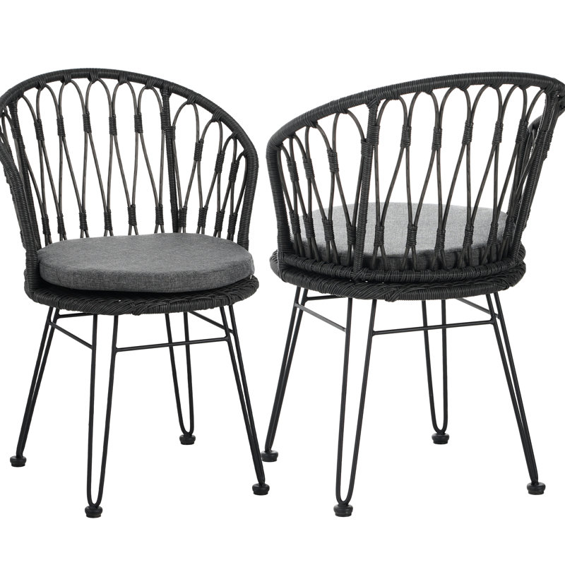 2 chaises avec 2 coussins, gris Fauteuil d'extérieur industriel et pieds en épingle à cheveux gris Patio moderne