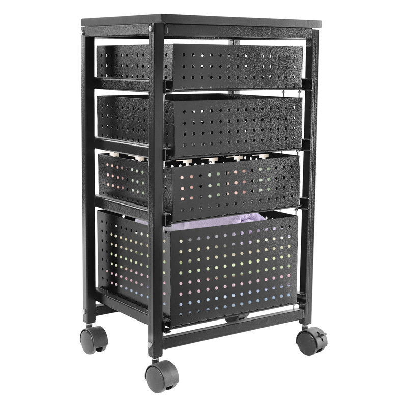 4-Tiermodern Black Rectangle File Storage Drawer Carts Carbon Steel File Storage Organizer On Wheels