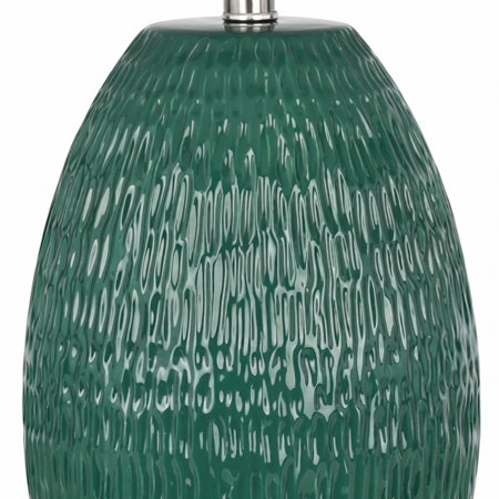 Hand-Carved Textured Green Ceramic Lamp Base