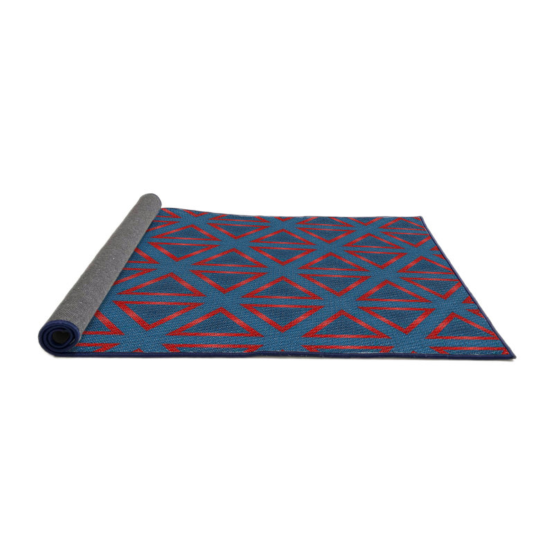 Tapis bleu/rouge à motifs, Rond 6 pi
