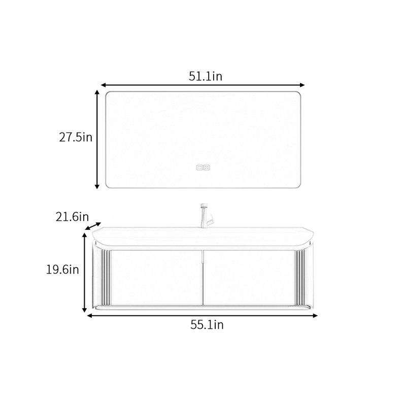 Light luxury minimalist bathroom cabinet, 19.6" H x 55.1" W x 21.6" D, Crème, crème