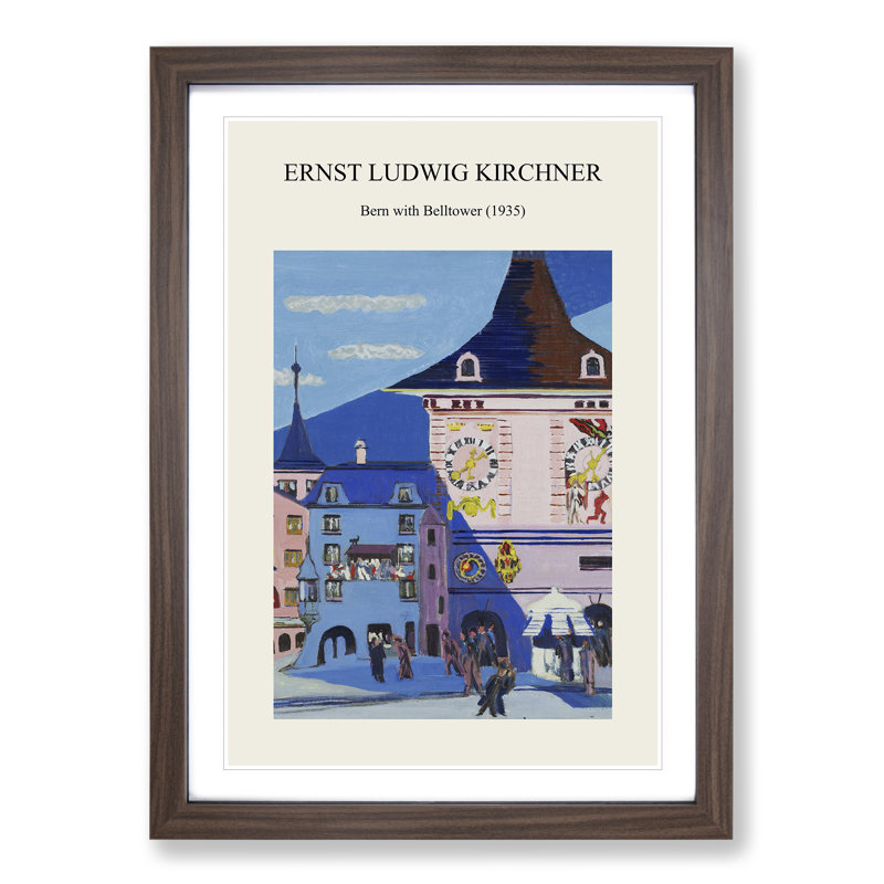 Bern With Belltower by Ernst Ludwig Kirchner - Single Picture Frame Print on MDF, Walnut, 65cm H x 48cm W x 2cm D