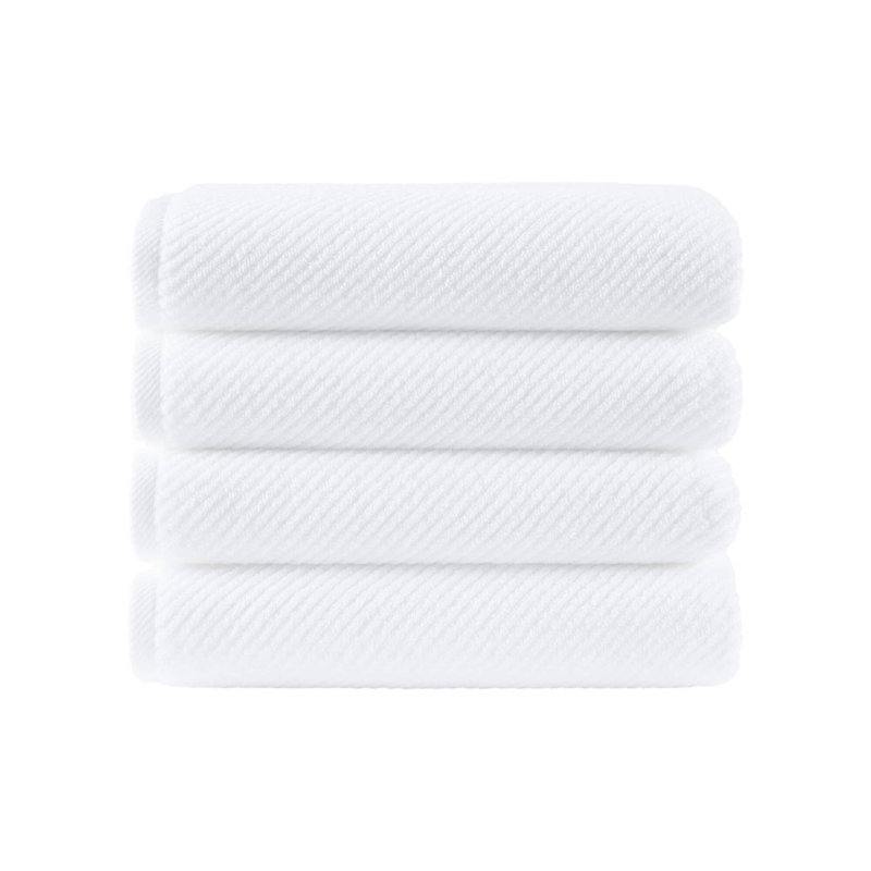 4-Piece 100% Cotton Quick Dry Diagonal Ribbed Bath Towel Set, White