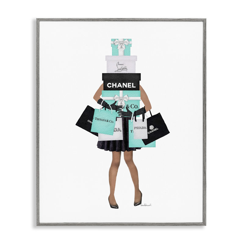 «Fashionista Woman», sacs chic et glam, maison de campagne rustique surdimensionnée, art numérique sur toile par Amanda Greenwood
