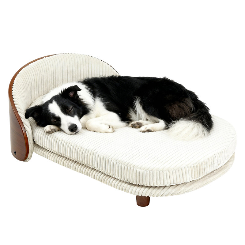 Lit pour chien ergonomique en bois massif avec rembourrage en mousse à mémoire de forme et conception surélevée