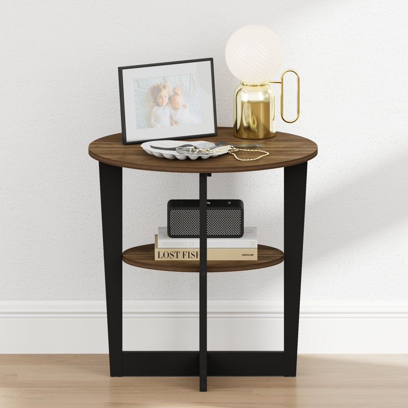 Furinno TIDUR Night Stand, 2-Tier Oval Nightstand with Round Edge Tabletop, Open Shelf Bedside Table, End Table, Side Table, for Bedroom, Closet, Living Room, Columbia Walnut