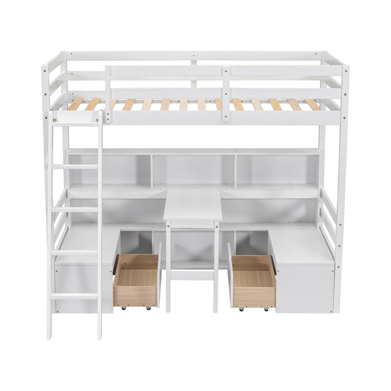 Lit mezzanine simple avec tablettes de rangement, Blanc