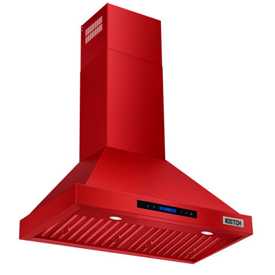 Hotte murale à conduit 30 pouces en acier inoxydable Kostch, puissance d'aspiration de 600 pi³ / min avec commande à écran tactile, filtres amovibles et lumières DEL, rouge