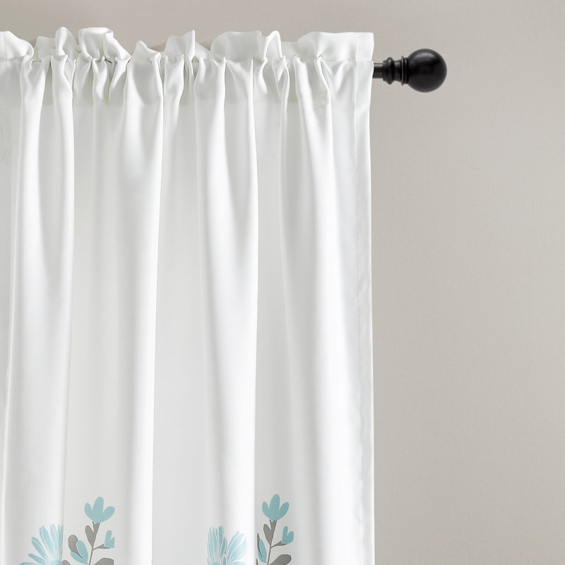 Aprile Blue and Gray Floral Light Filtering Curtain Panels