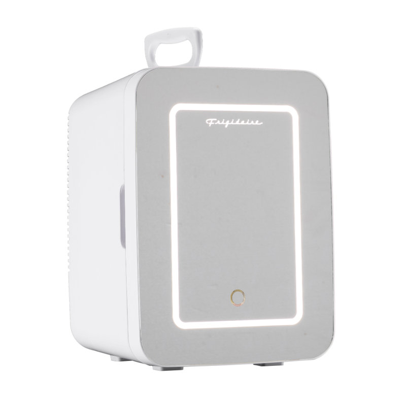 Frigidaire 15 Can/10 Liter Beauty Lighted Mirror Mini Personal Fridge Cooler, White, White