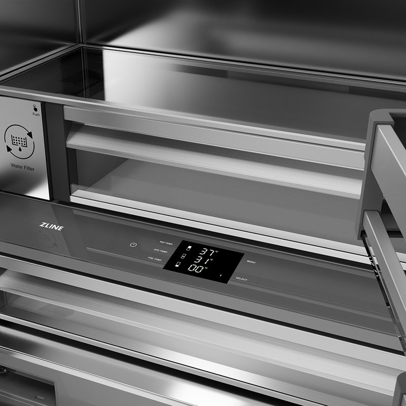 ZLINE Autograph 36 in. French Door Refrigerator with Stainless Interior and Nickel Helix Handles, Champagne Bronze