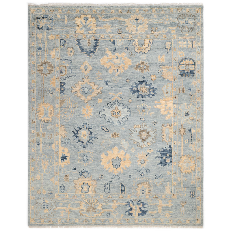 Lagos Hand Knotted Floral Area Rug in Gray, Rectangle 5' x 8'