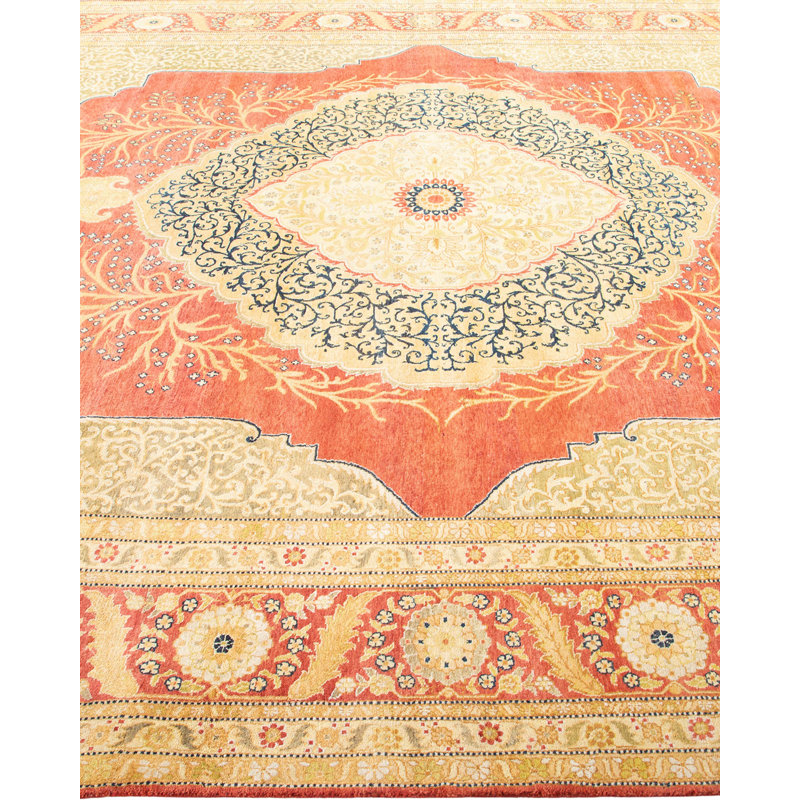 Tapis orange / rouille en laine noué à la main de conception unique 8 pi x 9 pi 10 po Keenan