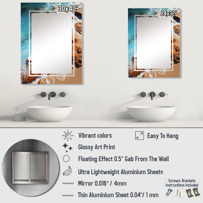 Dalaine - décor de miroir mural bord de mer, 32 po x 24 po