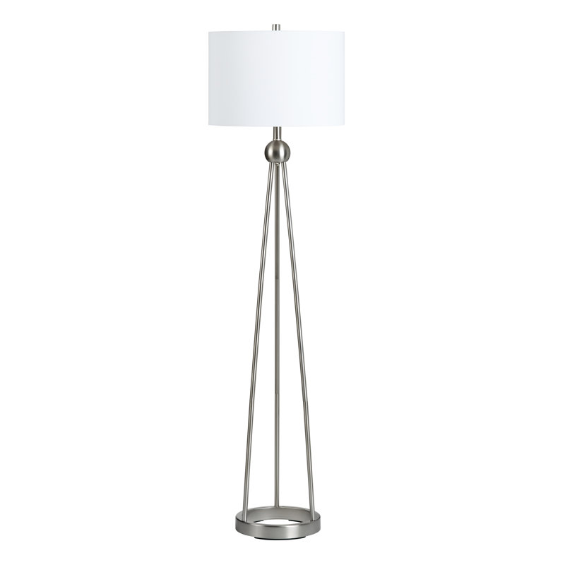 Lampe sur pied en acier avec abat-jour en lin, Brossé, Blanc