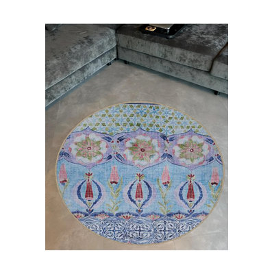 Tapis décoratif bleu à motif rond traditionnel