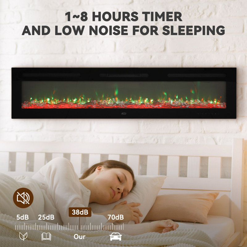 1500W Recessed-in Electric Fireplace with 3-Color Top Light, Remote Control, and Touch Screen, 17" H x 72" W x 5.5" D