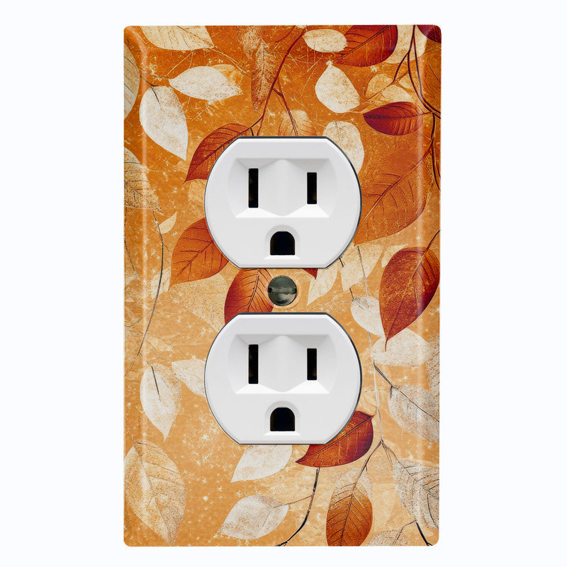 Couvercle de plaque d'interrupteur en métal; Taille US standard - feuilles d'automne, #8 Single Duplex Outlet
