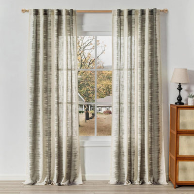 Curtains For Living Room Farmhouse Style Lines Printed Curtains Semi Sheer Drapes For Living Room, Modern Style Room Divider Curtains
