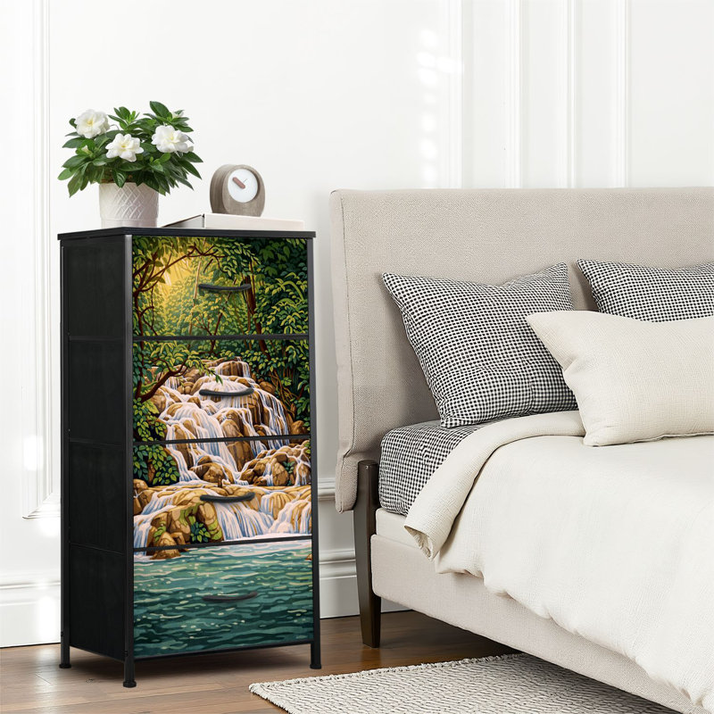 4 Drawer Dresser for Bedroom, Narrow Chest of Drawers, Wooden Top and Study Iron Frame 18"x37.5"-(WxH)