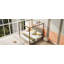 Très grand lit plateforme à baldaquin tapissier avec tête de lit et structure en métal robuste, beige-1451233866