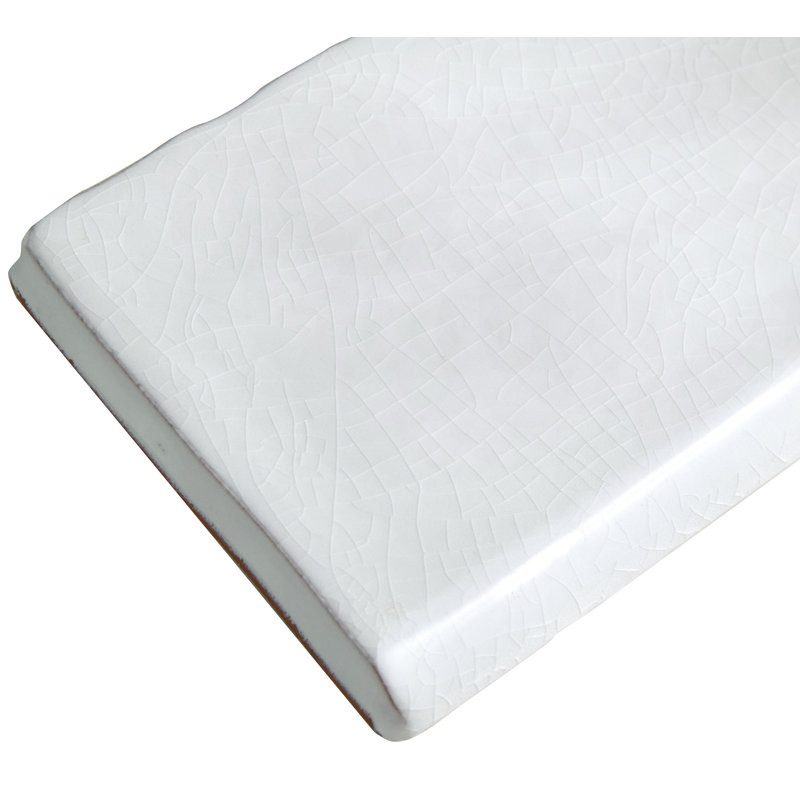 Antic Craquelle 6" x 3" Glossy Ceramic Bullnose Tile Trim in White, Gris soho