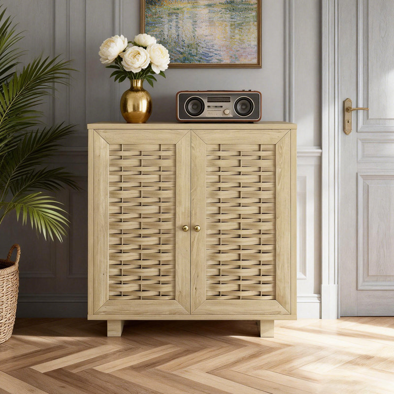 Armoire moderne en bois de chêne 31,5 "à 2 portes avec tablettes réglables, Chêne clair