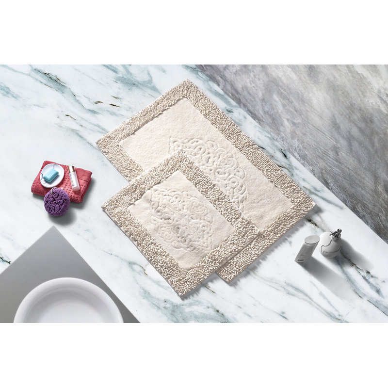 Premium Cotton Bathmat Set (2 Pieces), Cream Color, 19.7 x 23.6 inches & 23.6 x 39.4 inches | 100% Cotton, 0.2 in Pile Height, Non-Slip Underside | Machine Washable for Easy Care, Soft & Absorbent