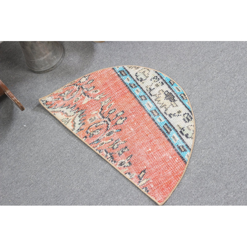 Small Round Vintage Turkish Rug Ideal for Red Kitchen Use Featuring Intricate Tribal Design
