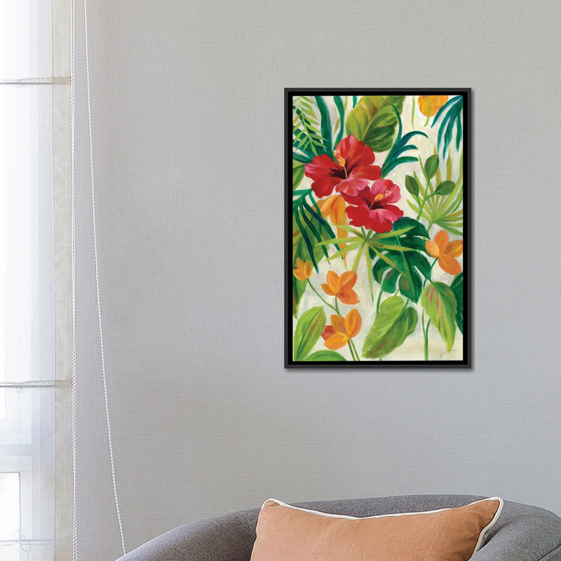 « tropical bijouxs ii », reproduction sur toile, H 26 po x l 18 po x P 1,5 po, Toile avec cadre noir, Pas de tapis