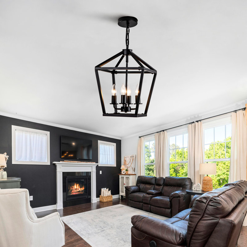 4 - Luminaire noir, lanterne de style industriel avec cage ouverte, base E12, hauteur réglable pour prise de plafond rustique, salle à manger suspendue
