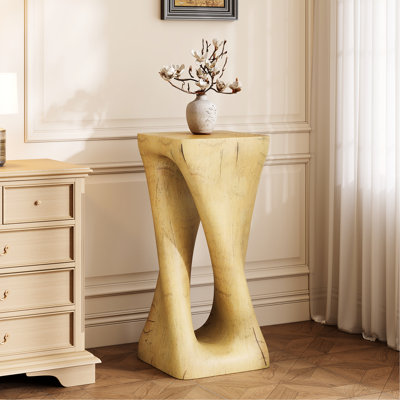 Table d'appoint d'extérieur torsadée, table décorative avec texture bois, béton léger pour patio, balcon, plage, bord de piscine, couleur naturelle, aucun assemblage requis, hauteur 68 cm (26,8 pouces).