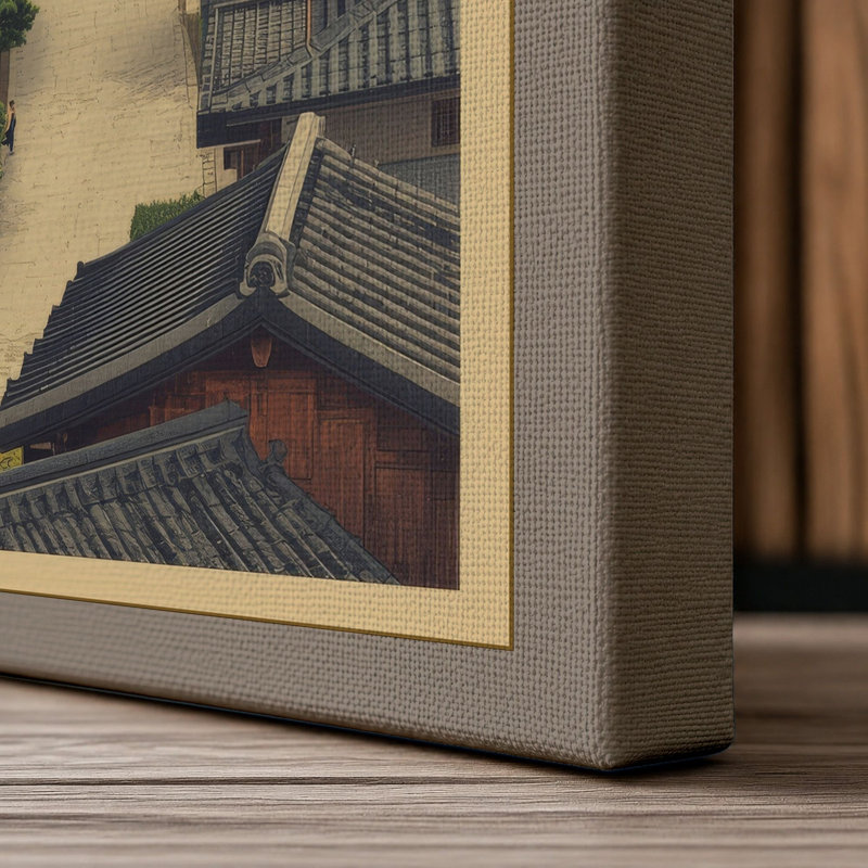 Mountain Over Settlement Japandi - Wrapped Canvas, 18x12 - 45.7 x 30.5 cm, Taupe Border