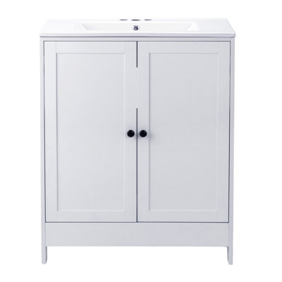 30'' White Bathroom Vanity Without Sink Top With Door Back Storage