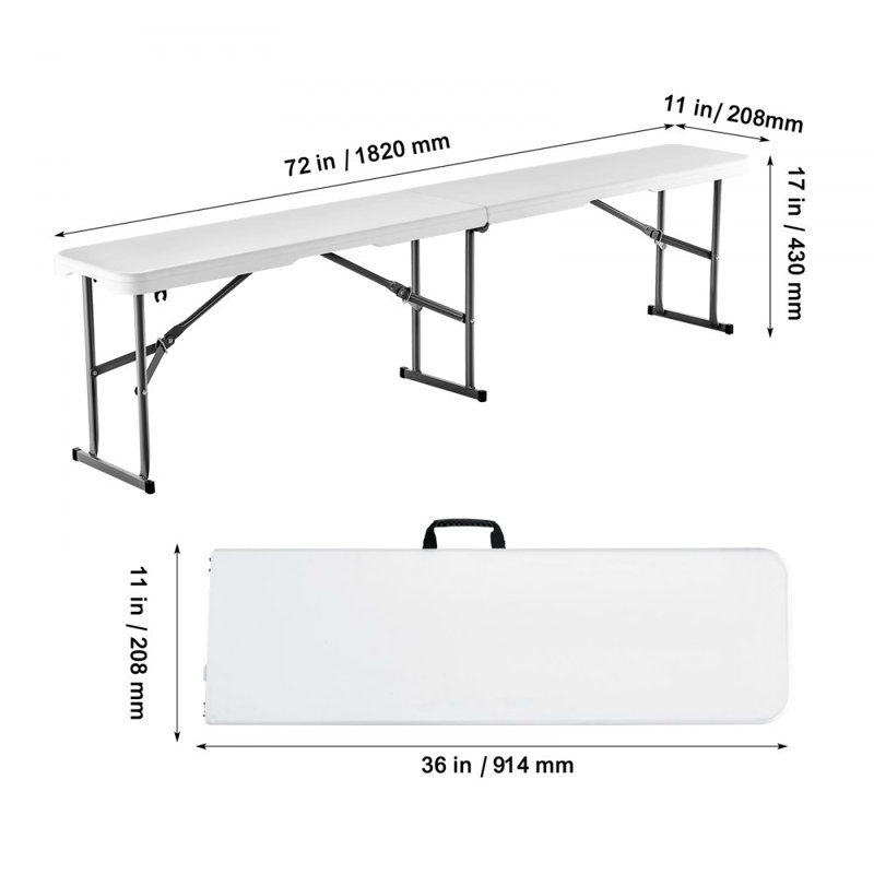 6FT Folding Bench Portable Outdoor Bench for Picnic Camping 2 Pack