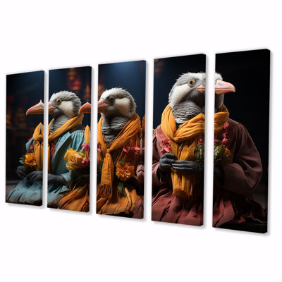 «Relaxing Penguins At The Spa - Pingouin», art mural sur toile 5 pièces