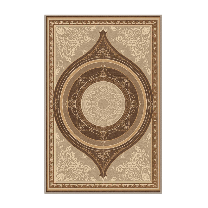 Tapis oriental moelleux doux à motif de cercles Trigonometric Classic - beige, 5 x 7