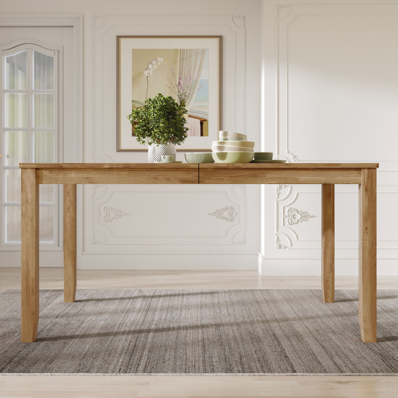 Oneda Solid Wood Top Dining Table, Natural Wood
