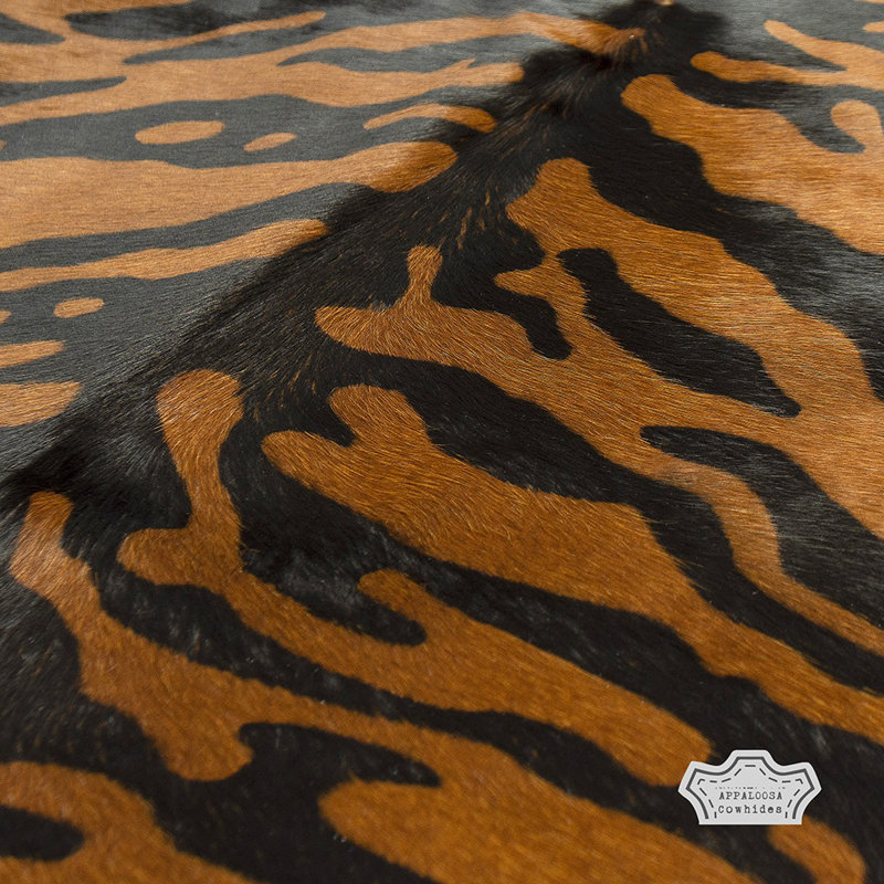 Grand tapis en peau de vache tigre authentique 6 x 7 pi - 100% cuir véritable - Accent bohème-luxe naturel